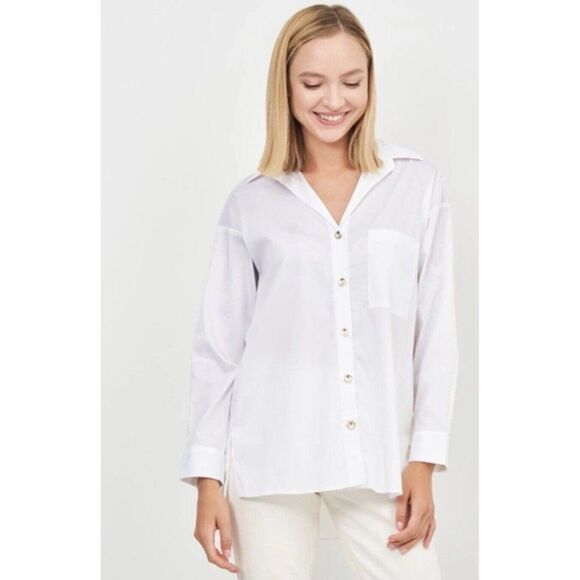 zara 2132/920/250 New Solid White Long Sleeve Button Down Oversized Top Xs - Picture 1 of 7